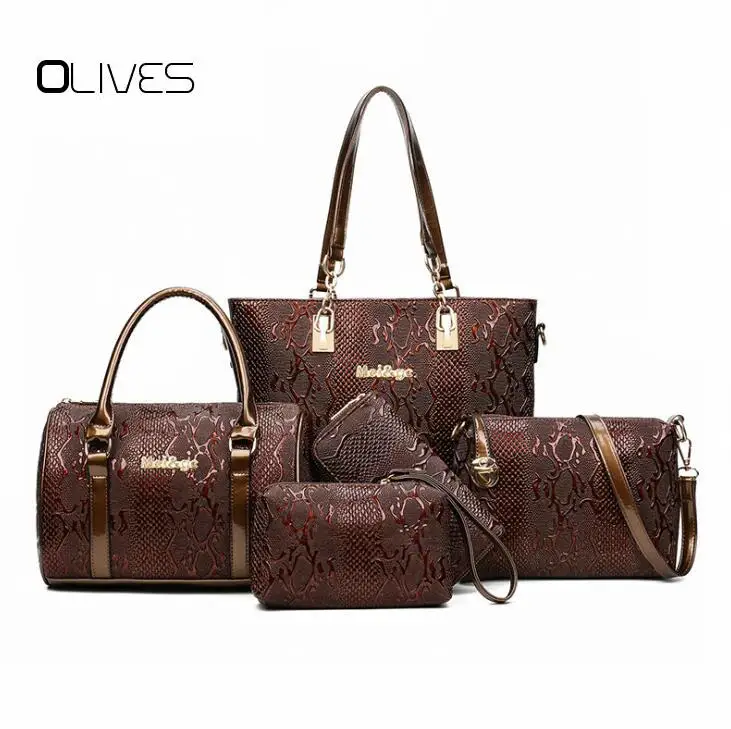 Women Leather Handbag Messenger Composite Bags 5 Sets Ladies Designer Handbags Famous Brands ...