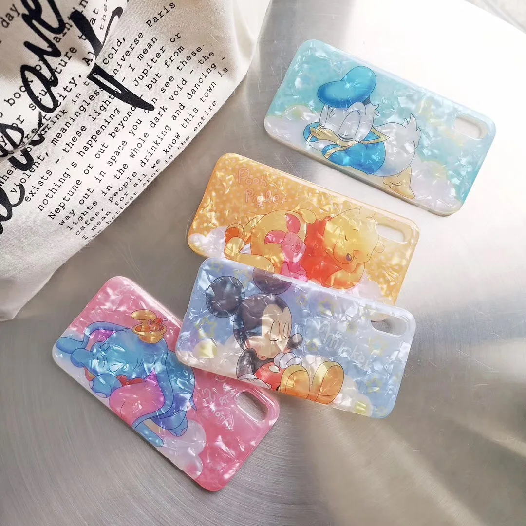 

Cute cartoon Anime Disneys Winnie Mickey phone case For iphone Xs MAX XR X 6 6s 7 8 plus Sleeping fly Elephant silicone Cover