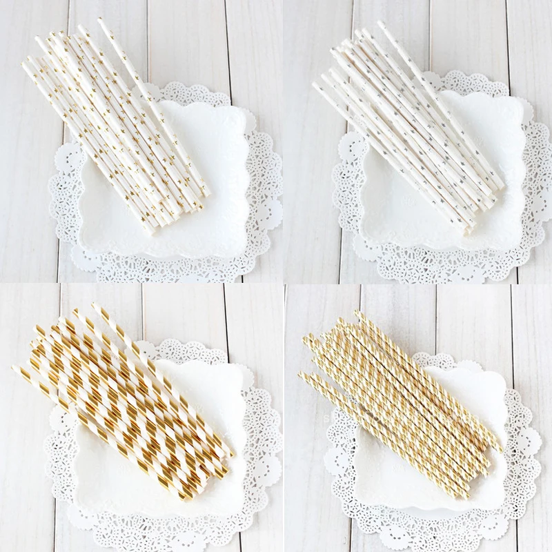 

NEW Arrival 25pcs/lot Gold Silver Rose Gold Solid Foil Drinking Paper Straws Wedding Party Birthday Decoration Party Supplies