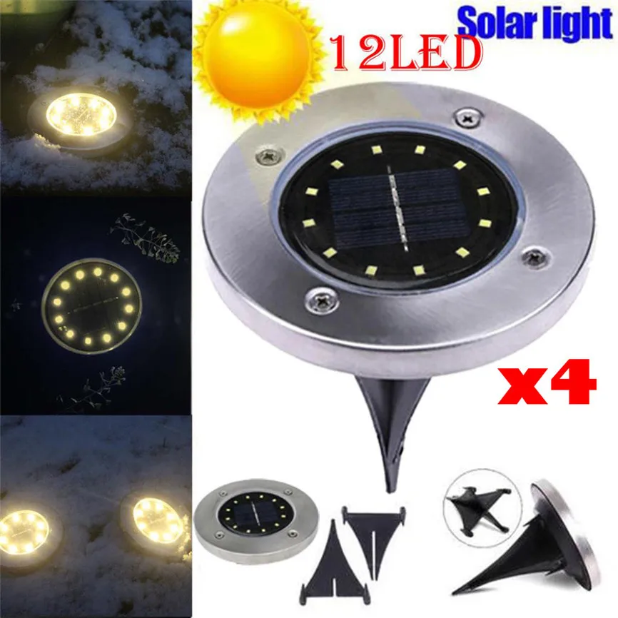 

4Pcs 12LED Solar Light Solar Powered Ground Light LED Outdoor Solar Lamps Buried Light Ground Lamp Path Way Garden Decking