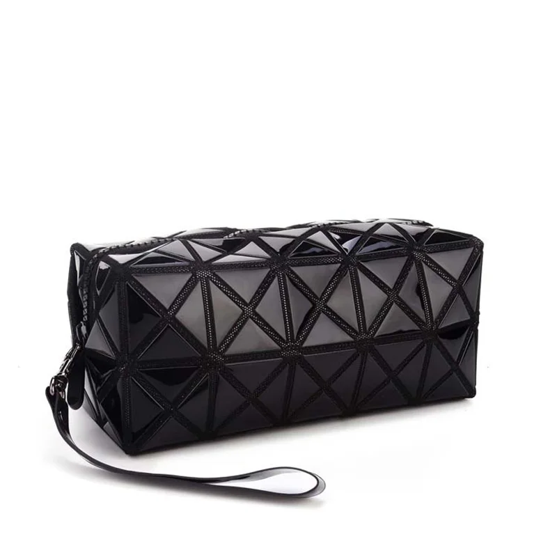 Fashion Portable Makeup Bag Folding Package PU Leather Makeup Bags Women Geometric Zipper Cosmetic Bag Mini Bolso Organizer Bags (28)