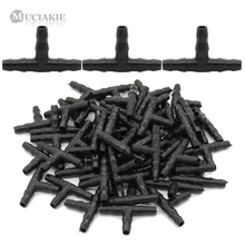 MUCIAKIE 50 STUKS Plastic Druppelaar Watering Planten Tee 1/4 Inch Slang Connector Gezamenlijke Slang Outdoor Irrigatie Gereedschap voor 4mm /7mm Slang(China)