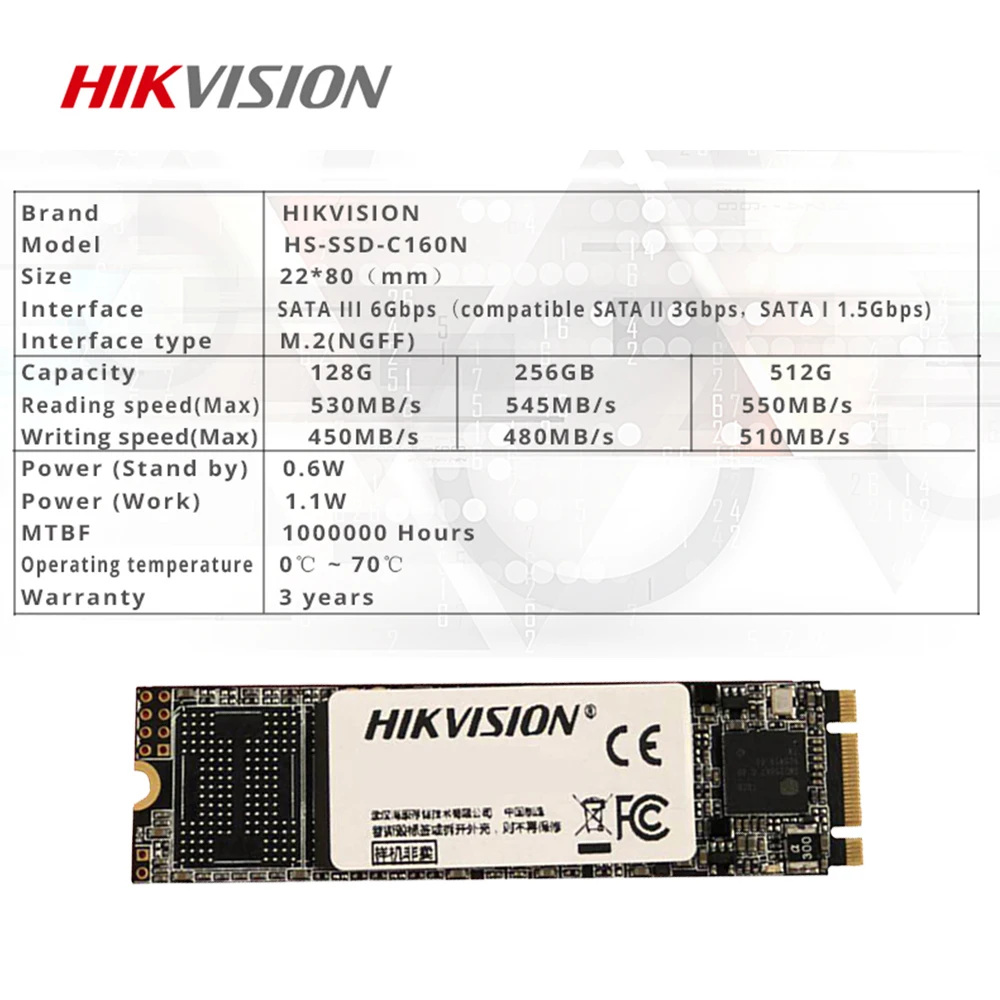 HIKVISION M.2 SSD 128 gb 256G SATA3.0 C160N для рабочего ноутбука Твердотельный накопитель Гарантия