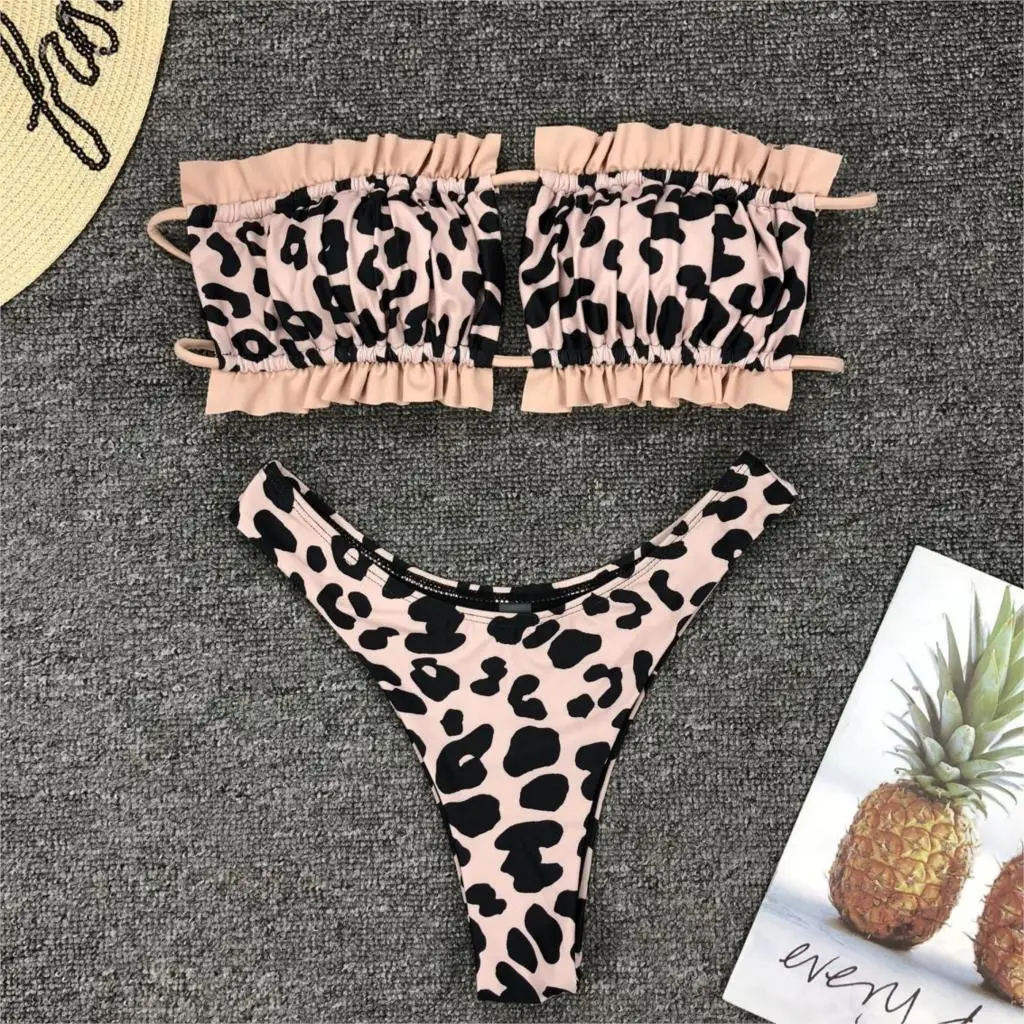 

Bikini 2019 Sexy Off Shoulder Leopard Print Swimming Suit For Women Swimwear Simple Summer Beach Brazilian Bikinis