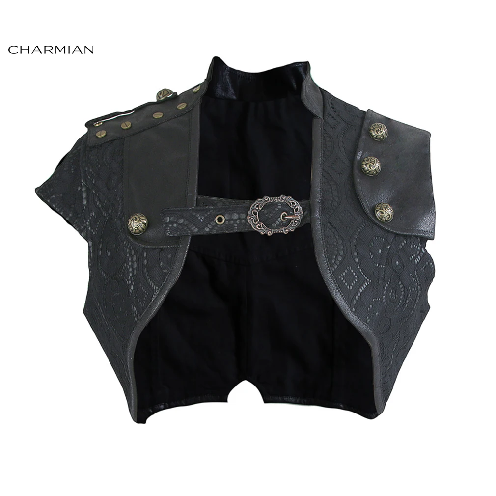 Charmian Women's Steampunk Black Leather Corset Shrug Medieval