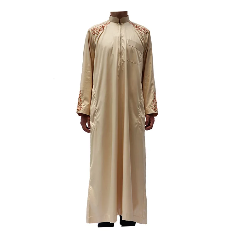 Arabia Gown Classic Dubai Long Sleeved Embroidered Robe Men's Zipper