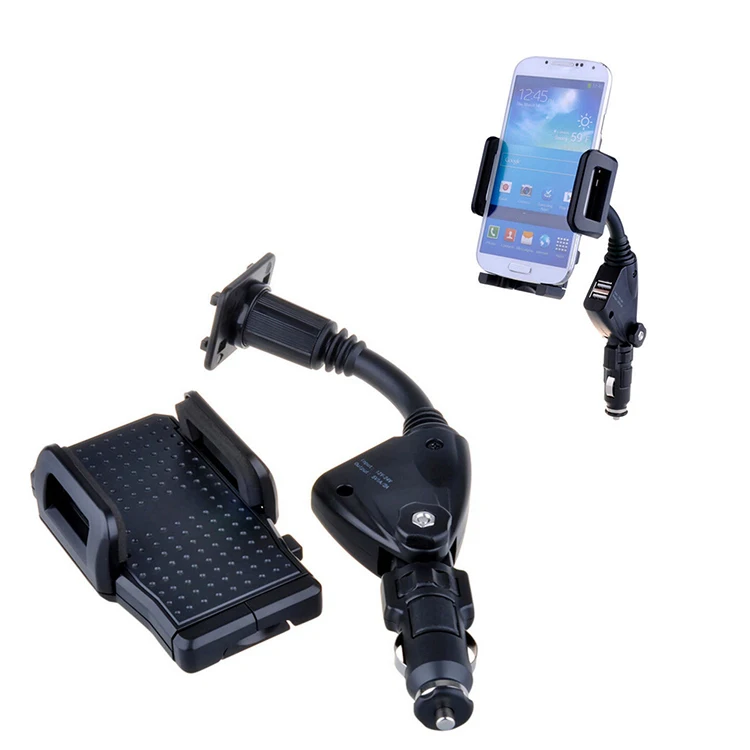 Dual USB Car Charger Cigarette Lighter Phone Holder For iPhone X 8 6s 6