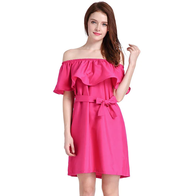 Ahamgen Ruffles Slash Neck Women Dress Summer Style Off Shoulder Sexy Dresses Vestidos White Tube Beach Dress Cotton03