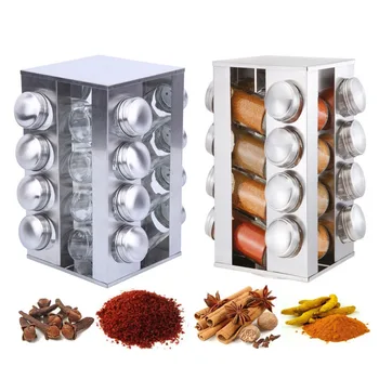 

16 Jar Rotating Spice Rack Spice Jar Pepper Shaker Seasoning Cans Pepper Salt Kitchen Stainless Steel Stand Holder