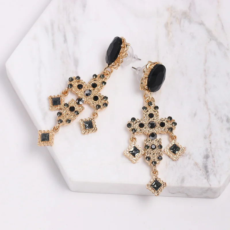 

JUJIA Vintage Rhinestone Cross Earrings For Women Large Statement Earrings Crystal Dangle Earing Fashion Baroque Jewelry