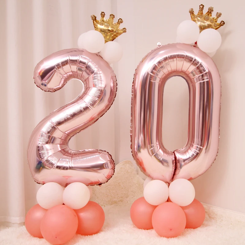 32 дюйма розовое золото номер воздушные шары anniversaire вечерние украшения Дети/взрослые Принцесса Принц 1-й День рождения корона баллоны колонна