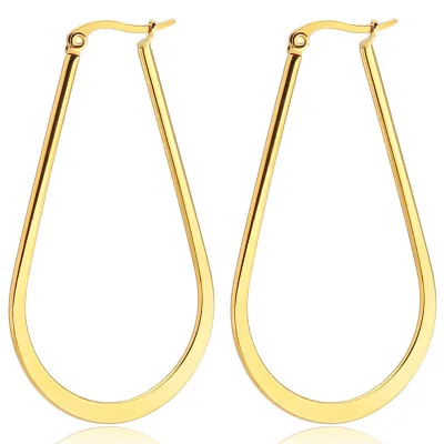 

Popular personality Oval drop-shaped versatile exaggerated gold-plated Black-plated rose gold stainless steel flattened ring ear
