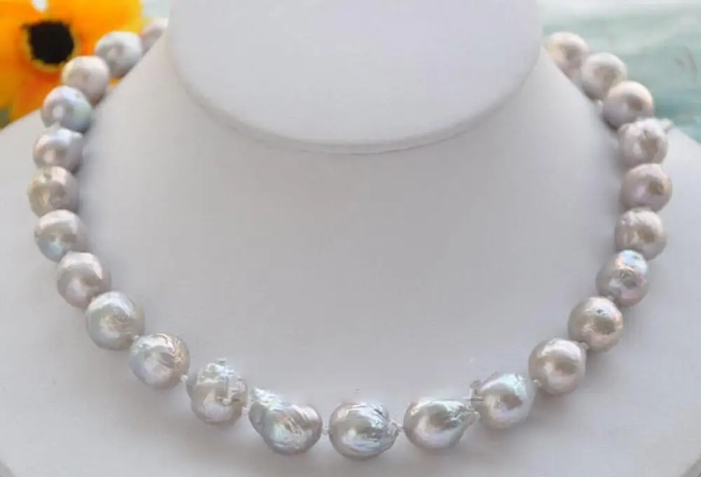 

New High Lustre 17" 13mm gray almost round Edison pearl necklace 5.27