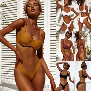 

Bikini Push Up Woman 2019 Sexy Beach Store Bathing Suit Woman 2 Pieces Thong Bikini Large Size Swimsuit With High Waist Bikiny