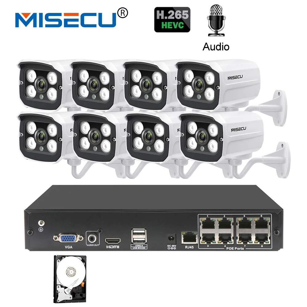 

MISECU 8CH 1080P HDMI POE NVR Kit CCTV Security System 2MP IR Outdoor Audio Record IP Camera Waterproof P2P Video Surveillance