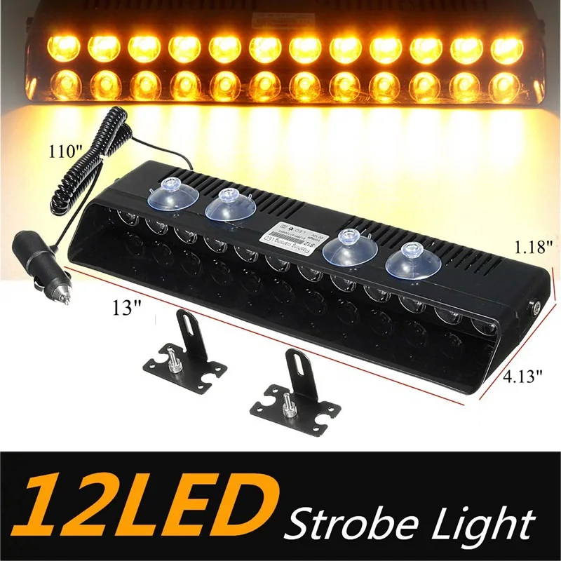 

Universal 12LEDs Emergency Vehicle Strobe Lights Windshields Dashboard Flash Warning Light For Truck Ambulance SUV Yellow
