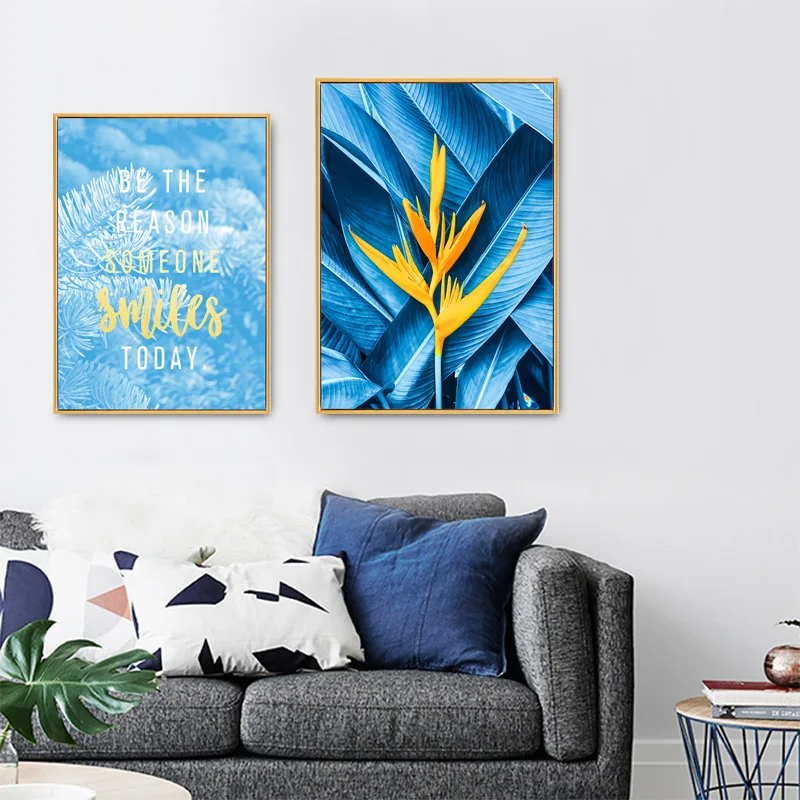 Blue Style Wall Art Canvas Painting Nordic Poster Leaf Flowers Picture Posters And Prints Wall Pictures For Living Room Unframed