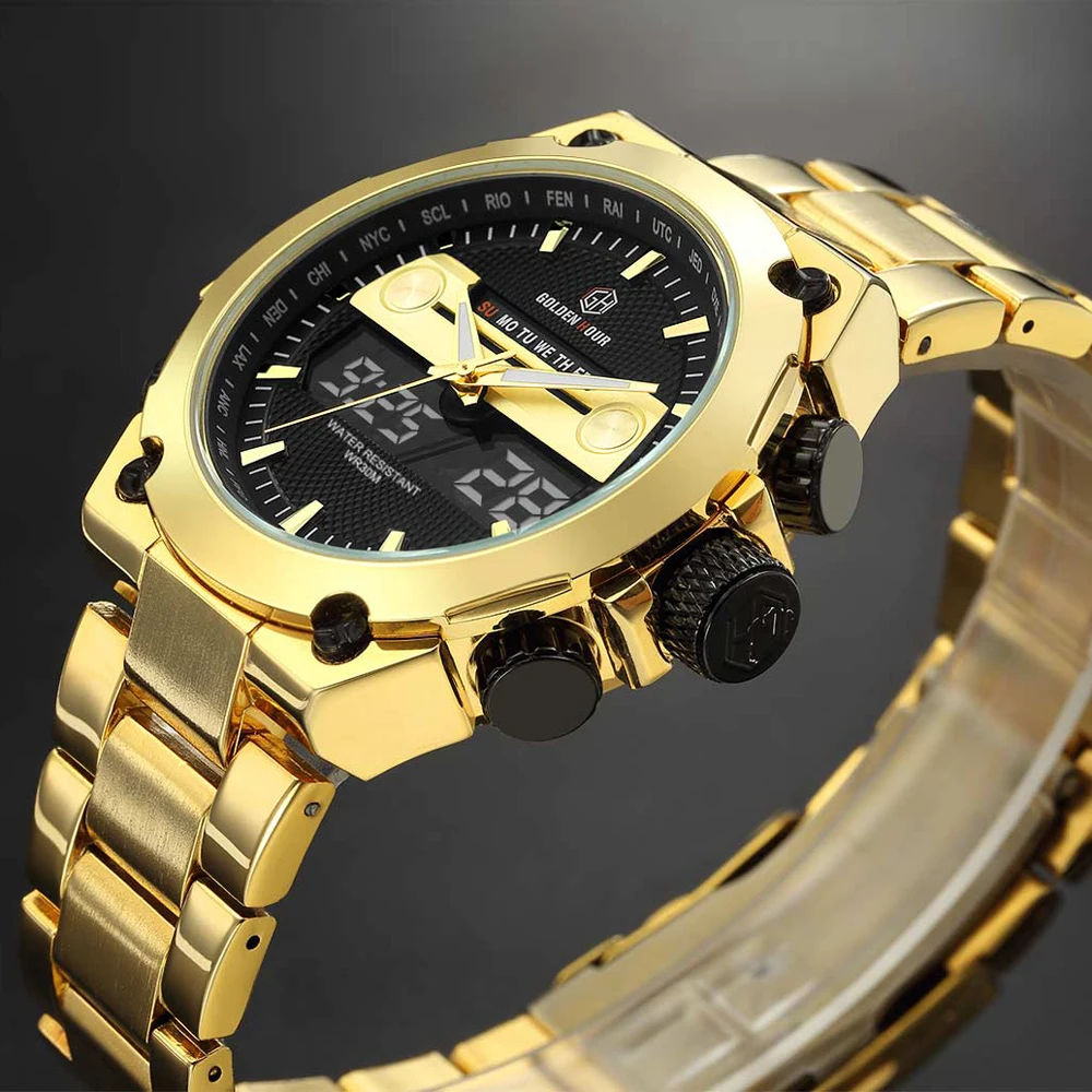 Мужские часы Reloj Hombre GOLDENHOUR мужские с автоматическим будильником отображением