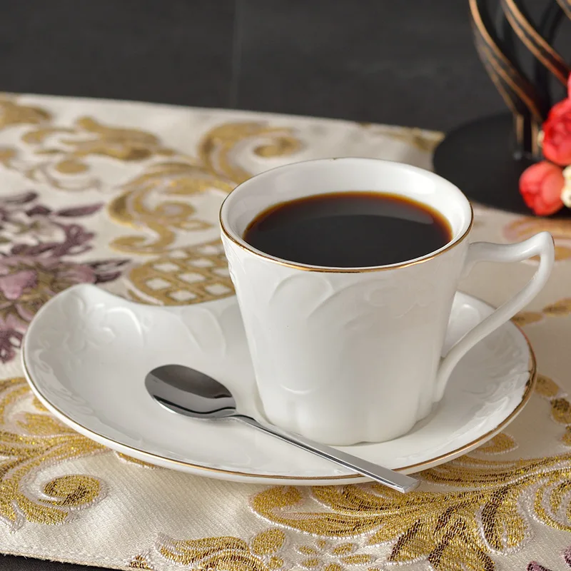 

200ml European coffee cup and saucer Classical coffee cup set White ceramic cup and saucer set Cafe restaurant coffee cup