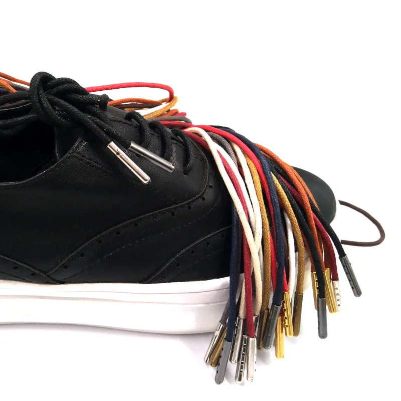1-12 Pairs Dark Blue High Quality Unise Laces Waxed Round Shoelaces Sneaker Solid Polyester Twisted Shoes Metal Head Shoelaces