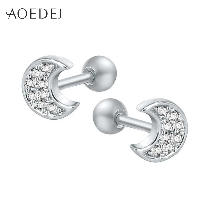 AOEDEJ Moon Crystal Stud Earrings Elegant Earrings For Women Girls Stainless Steel Small Earrings For Kids Fashion Jewelry 2017
