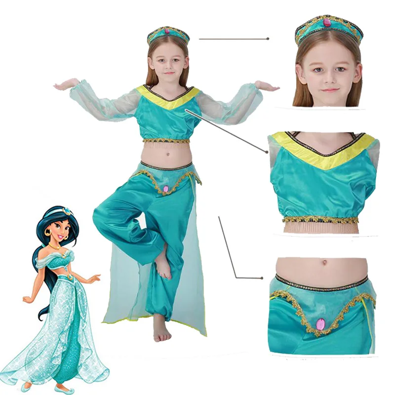 

Girls Aladdin's Lamp Jasmine Princess Cosplay Costumes Christmas Halloween Party Belly Dance Dress Indian Princess Fancy Dress