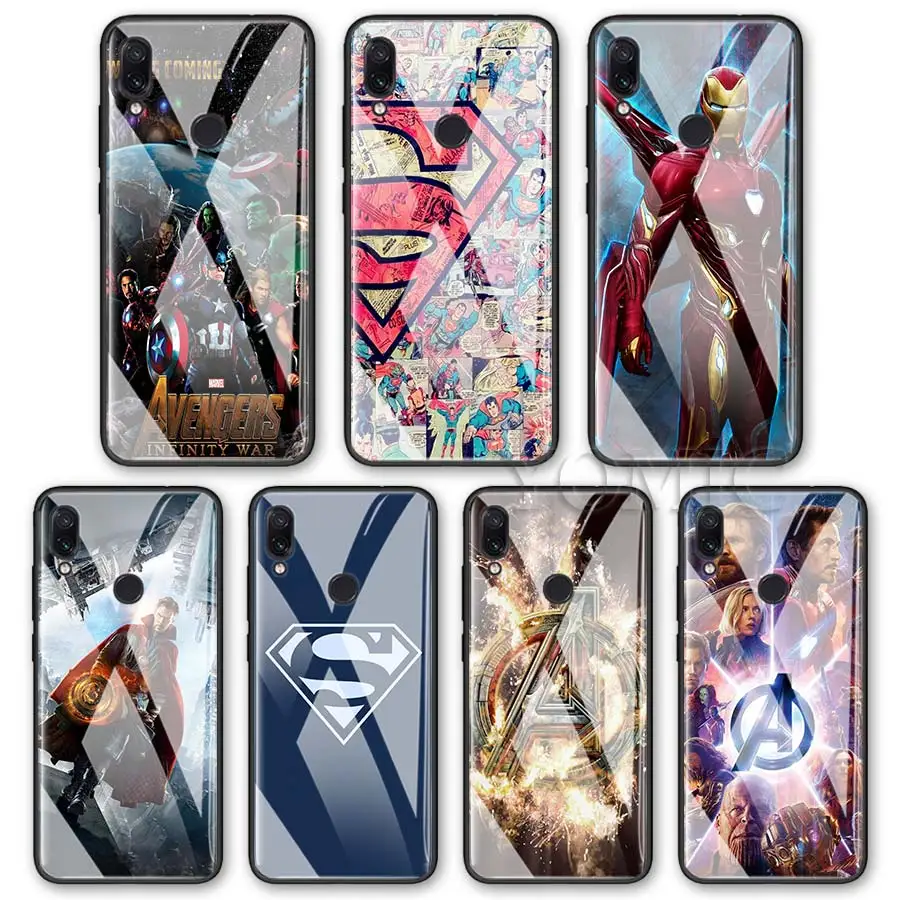 

Tempered Glass Case for Xiaomi Redmi K20 K20 Pro 7 Note 6 7 Pro Cases Avengers Superman Batman Glass Phone Cover