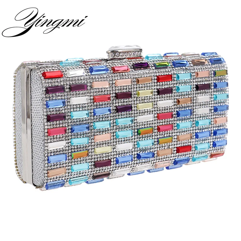 

YINGMI Flap Design Women Evening Bag Chain Shoulder Messenger Handbags Acrylic Diamonds Small Day Clutch Box Holder