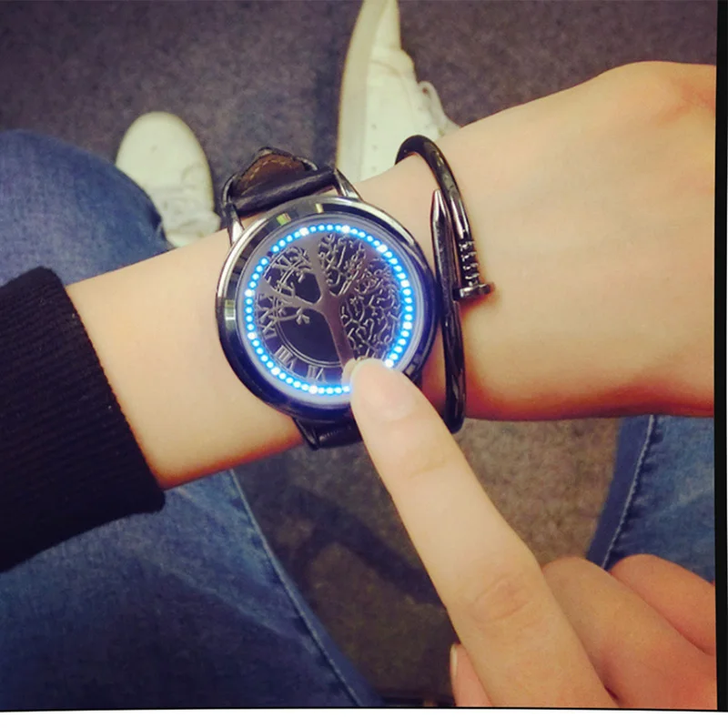2018JINGYANG Simple and intelligent LED watch, leather normal waterproof, creative personality couple table electronic casual wa