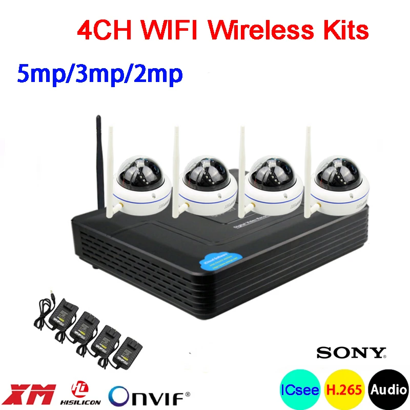 

5mp/3mp/2mp White 15pcs infrared led Waterproof Audio H.265+ 25fps 4CH 4 Channel WIFI Wireless IP Dome Camera kits Free Shipping