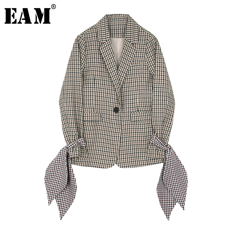 Marée Mode Manchette eam Manches Printemps Veste Revers De Lâche Nouveau Imprimé Arc Ji757 Plaid Longues Femmes Bandage Manteau À 2019 14nSR1U