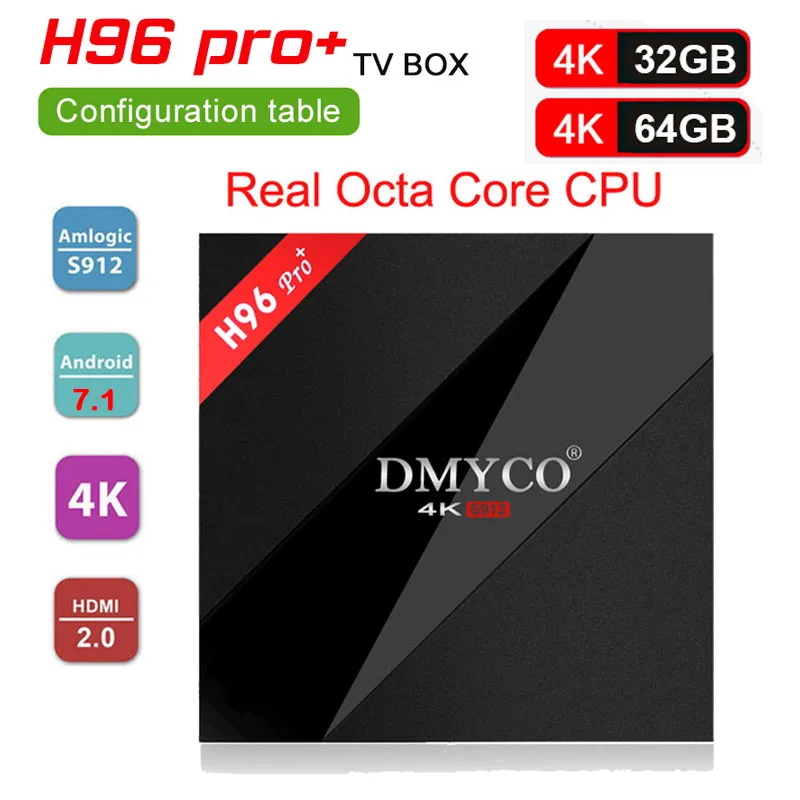 H96 PRO плюс Смарт ТВ Box Amlogic S912 Octa Mali-T820MP3 GPU 3g/32 г 3g/64 Android 7 1 2 4 г/5 8 ГГц Wi-Fi Bluetooth Декодер