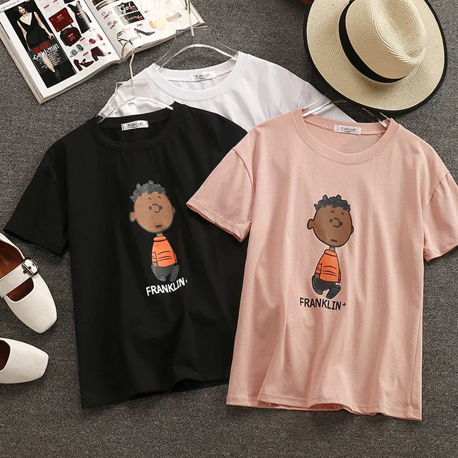 

2019 Summer Spring Women T-shirt Cartoon Pattern Printing Short Regular Sleeve Loose Cotton Free Shipping