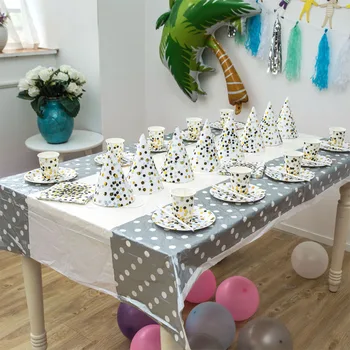 

1set Birthday Party Supplies Hat Tablecloth Disposable Tablecloth Cups Plates Napkins Kids Party Wedding Party Decor Set