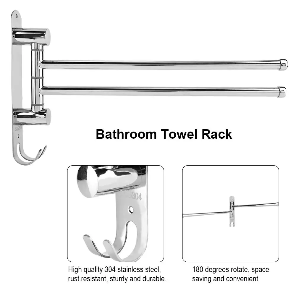 Вешалка для полотенец для ванной кухни из нержавеющей стали с настенным креплением вращающаяся вешалка для полотенец для ванной комнаты с крюком вешалка для шкафа