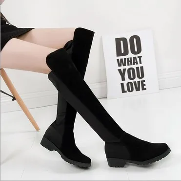 2016 Новые Зимние женские Сапоги Тонкий Середина Пятки Колено Эластичный Нубука