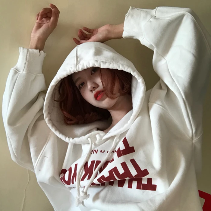 Женские толстовки в японском стиле Harajuku Ulzzang свободная толстовка с капюшоном и
