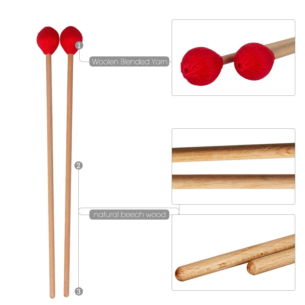 1 Pair Middle Marimba Stick Mallets Xylophone Glockensplel Mallet with Beech Handle Musical Accessories Mallets for Amateurs