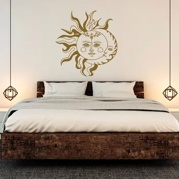 

Sun And Moon Ethnic Symbol Wall Sticker Vinyl Art Home Decor For Bedroom Dorm Mandala Lotus Flower Decals Removable Murals YD81