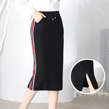 Повседневная трикотажная одношаговая юбка с разрезом и женским карманом для осени и зимы