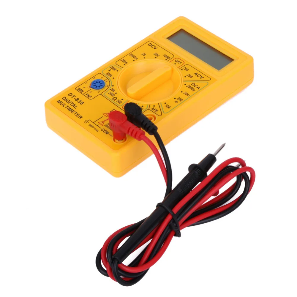 

DT-838 LCD Digital Multimeter AC/DC 750/1000V Amp Volt Ohm Tester Meter LCD Display Digital Multimeter Yellow