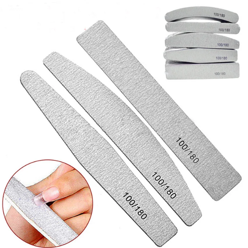 100/180 Grit Double Side Curved Grey White Sanding Paper Nail Files