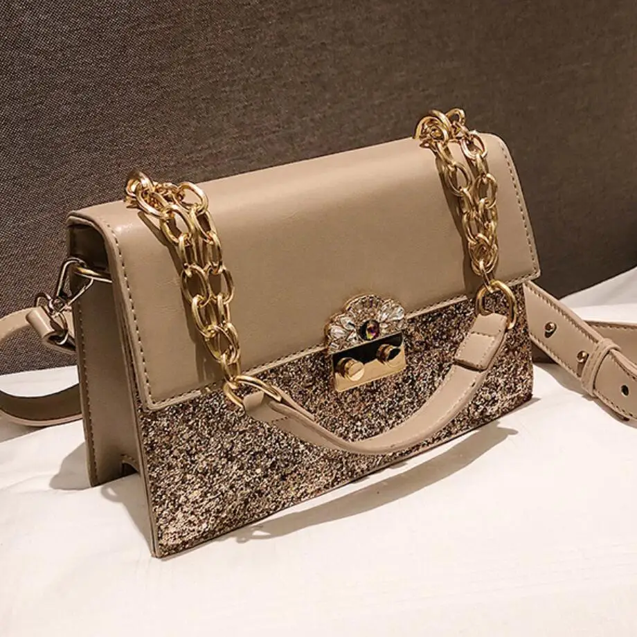 Роскошная сумка с блестками, сумка-тоут, модная новинка, качественная женская дизайнерская сумка из искусственной кожи, сумка-мессенджер с цепочкой