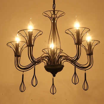 

American Metal Bird Cage Chandelier Creative 6 Heads Lamp For Bedroom Restaurant Hanging Lamps Retro Engineering Lamp PA0095
