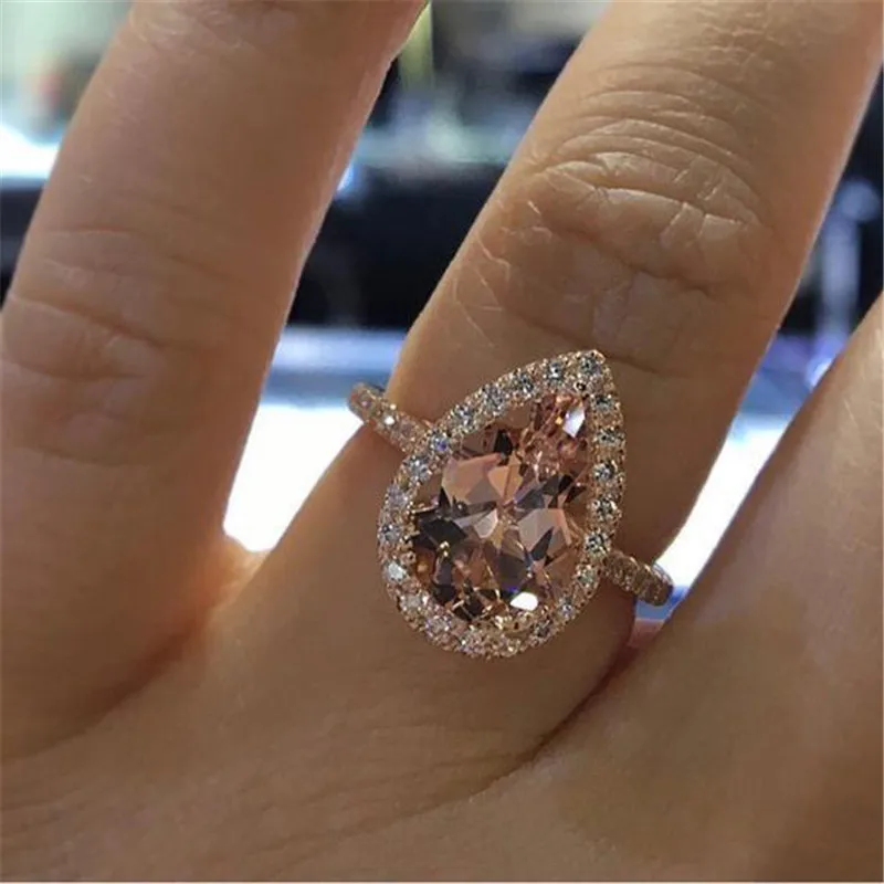 

ZORCVENS Elegant Zircon Ring Jewelry Rose Gold Color Champagne CZ Stone Engagement Wedding Ring for Women