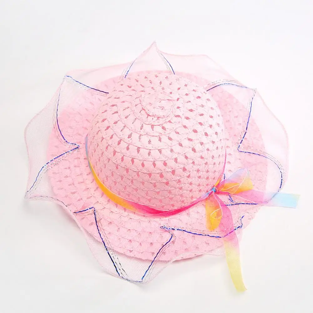 Children Sun Hats Girls Fashion Creative Straw Cap Bowknot Chiffon Decoration Sun Hat Ultraviolet-proof Beach Cap YI0