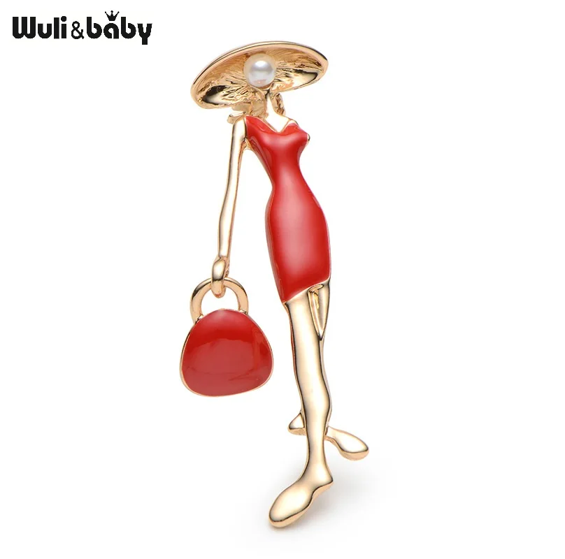 Enamel Fashion Lady Brooch Red Black Lady Women Brooch Pins Fashion