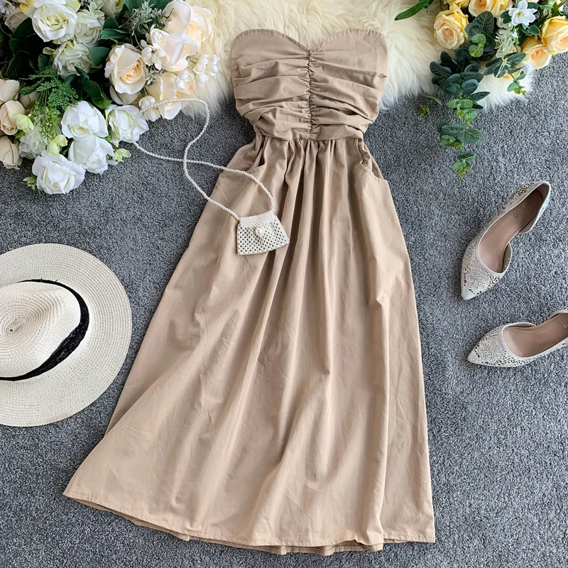 

2019 new fashion women's dresses French platycolo tube top dress popular