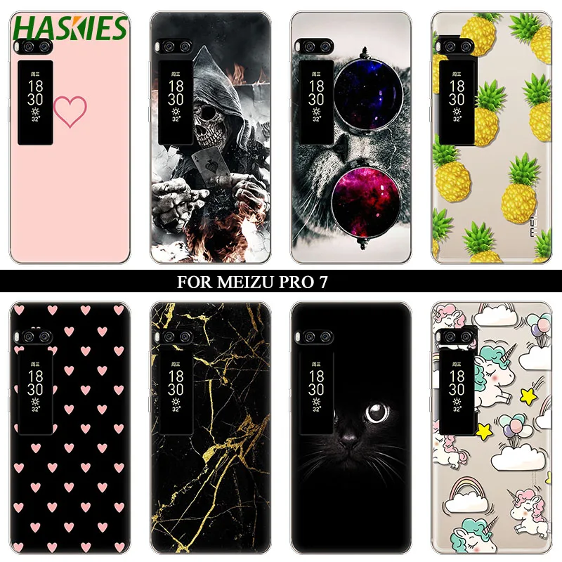 

Case for Meizu Pro 7 Silicone Ultra Thin Soft TPU Rubber Transparent Pineapple Clear Unicorn Marble Back Cartoon Print Cover