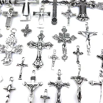 

21714 Classic Plated Faith Cross Wings Charms Catholic Jesus Pendant For Jewelry Making Necklaces Men Gift Jewelry No25-48